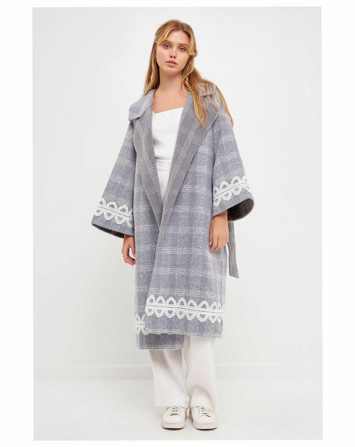 Women's Long Plaid Wrap Coat