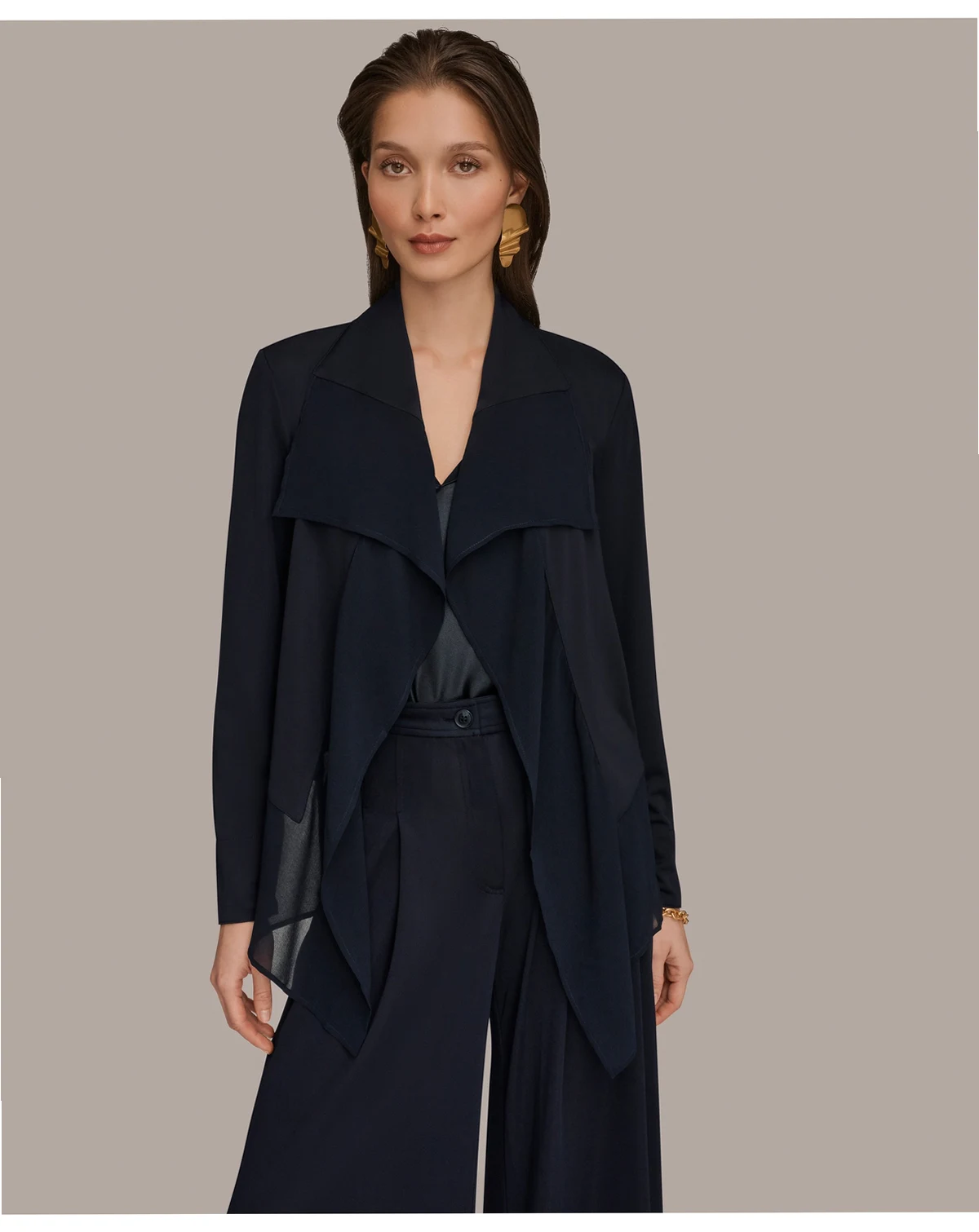 Women's Mixed Media Collared Neck Jacket