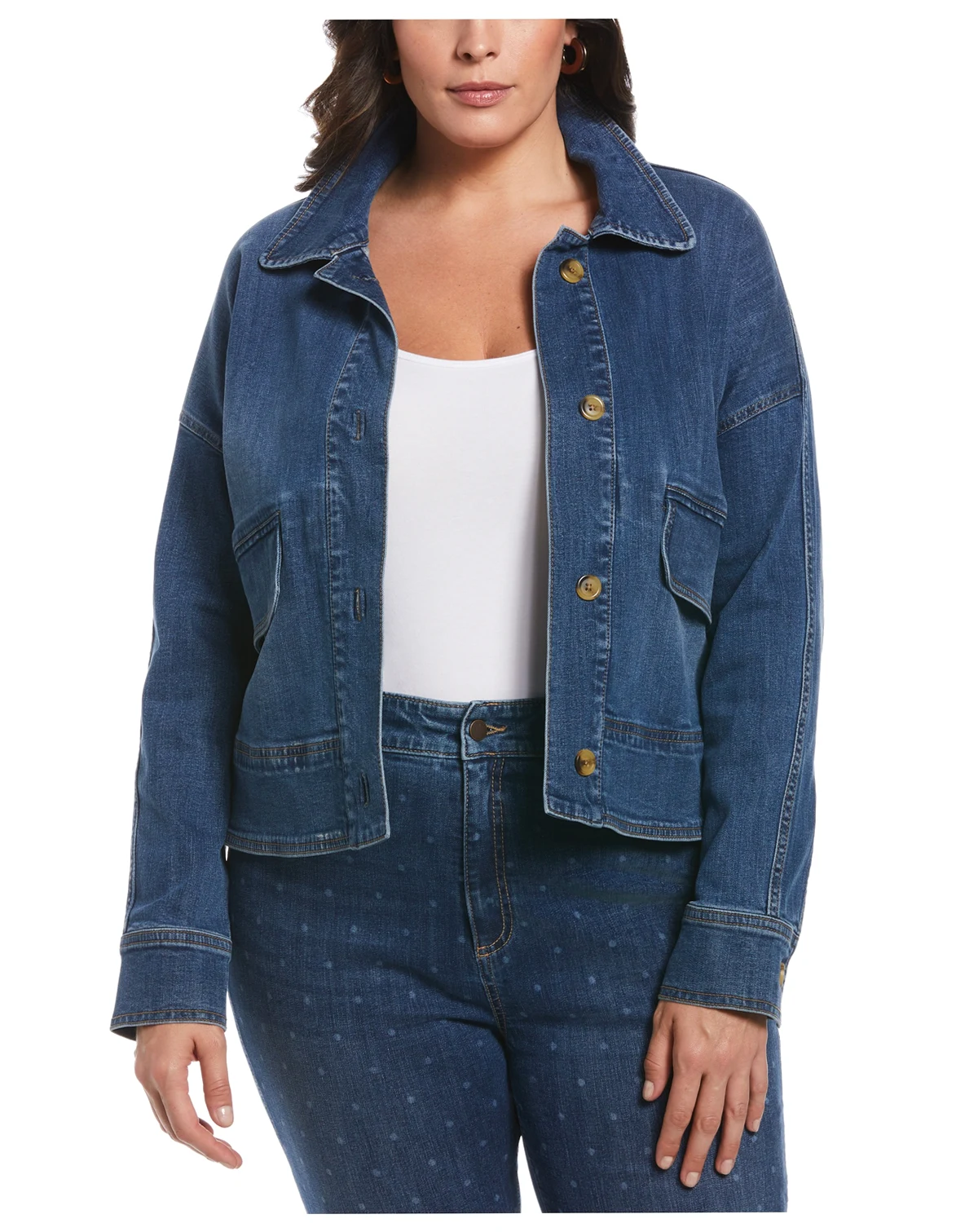 Plus Size Cropped Oversized Denim Jacket