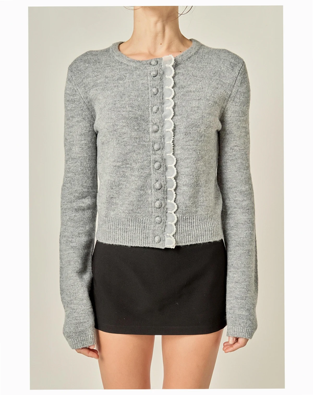 Women's Scallop Pearl Detail Knit Cardigan Jackets