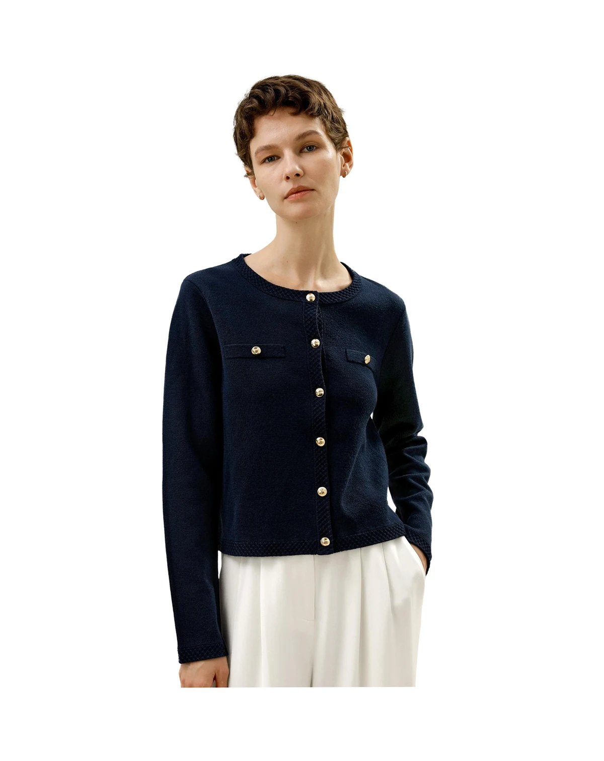 Women's Wool Button-Front Sweater Lady Jacket