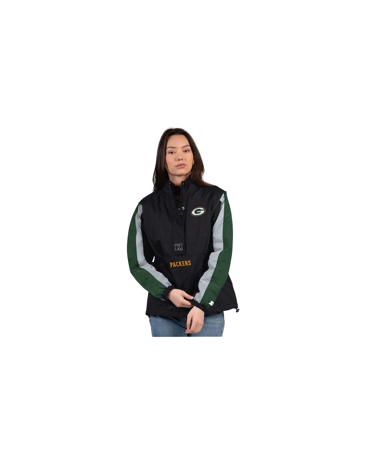 Women's Black/Green Green Bay Packers Thursday Night Gridiron Half-Zip Jacket