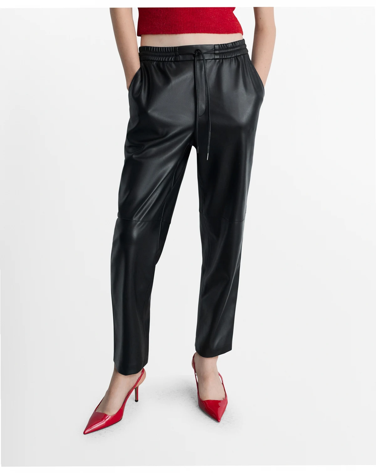 Women's Leather-Effect Elastic Waist Pants