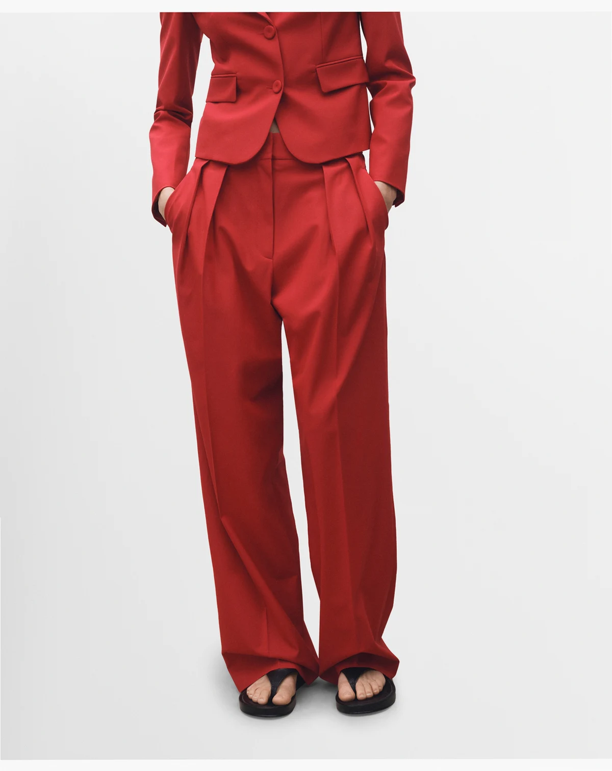Women's Wide Leg Wool Blend Suit Trousers