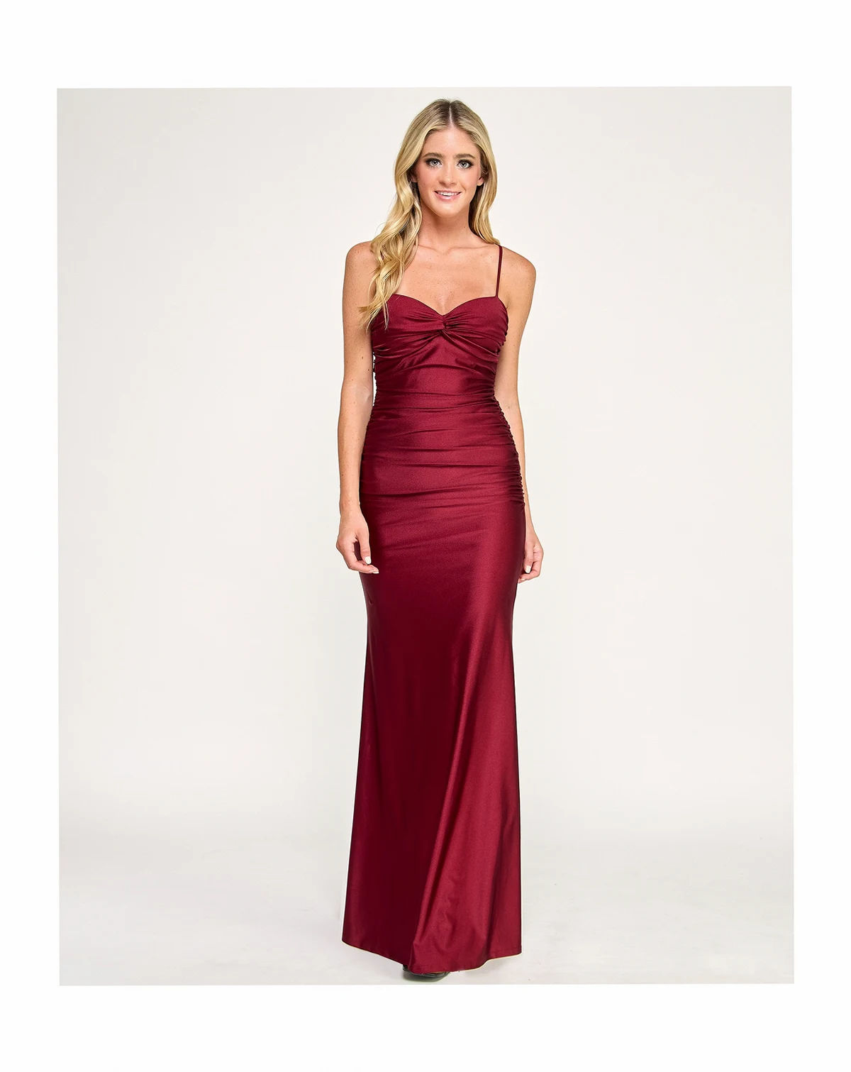 Juniors' Twist Front Tie Back Long Gown