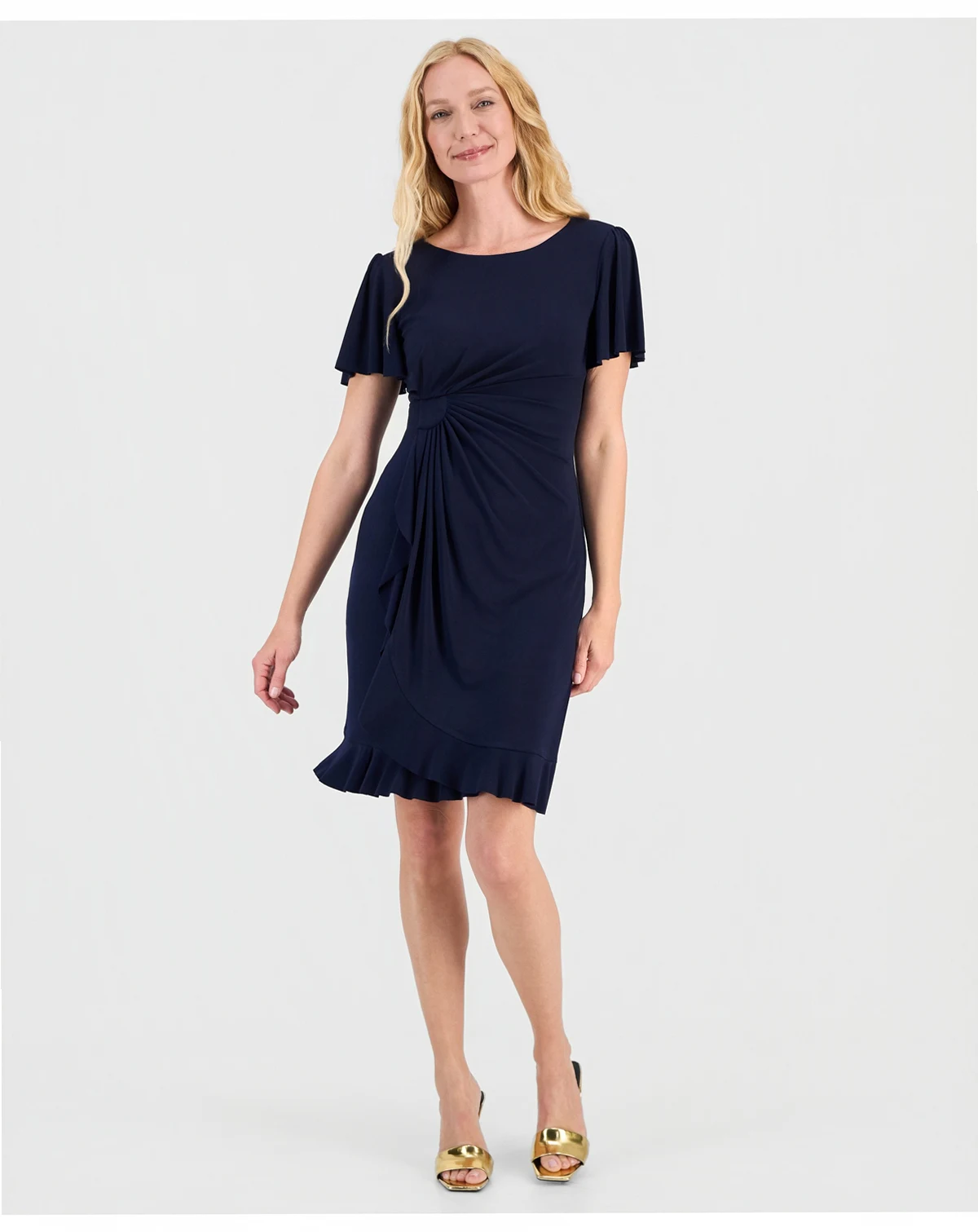 Women's Side-Gathered Flutter-Sleeve Dress