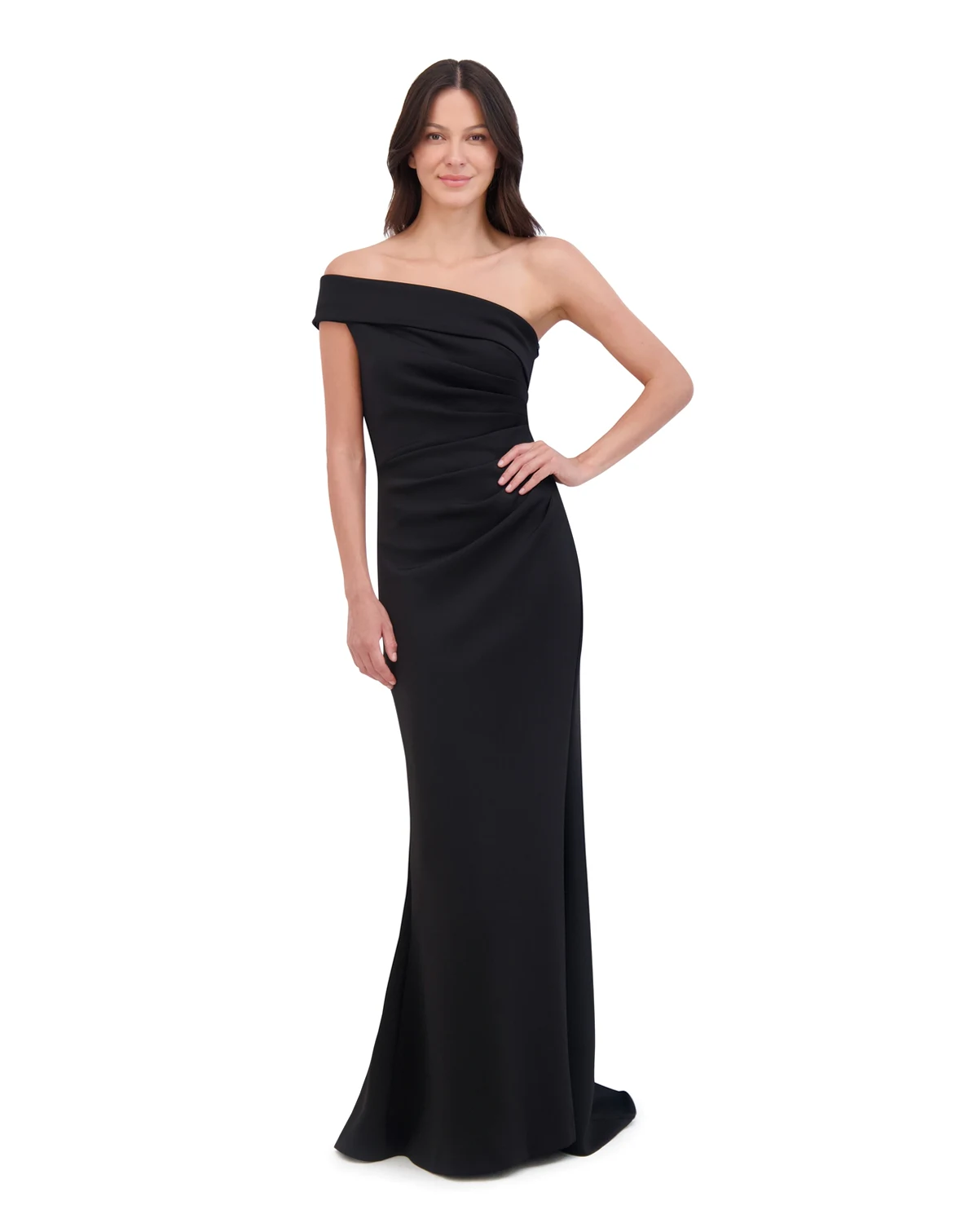 Women's Asymmetric-Neck Side-Pleat Scuba Gown