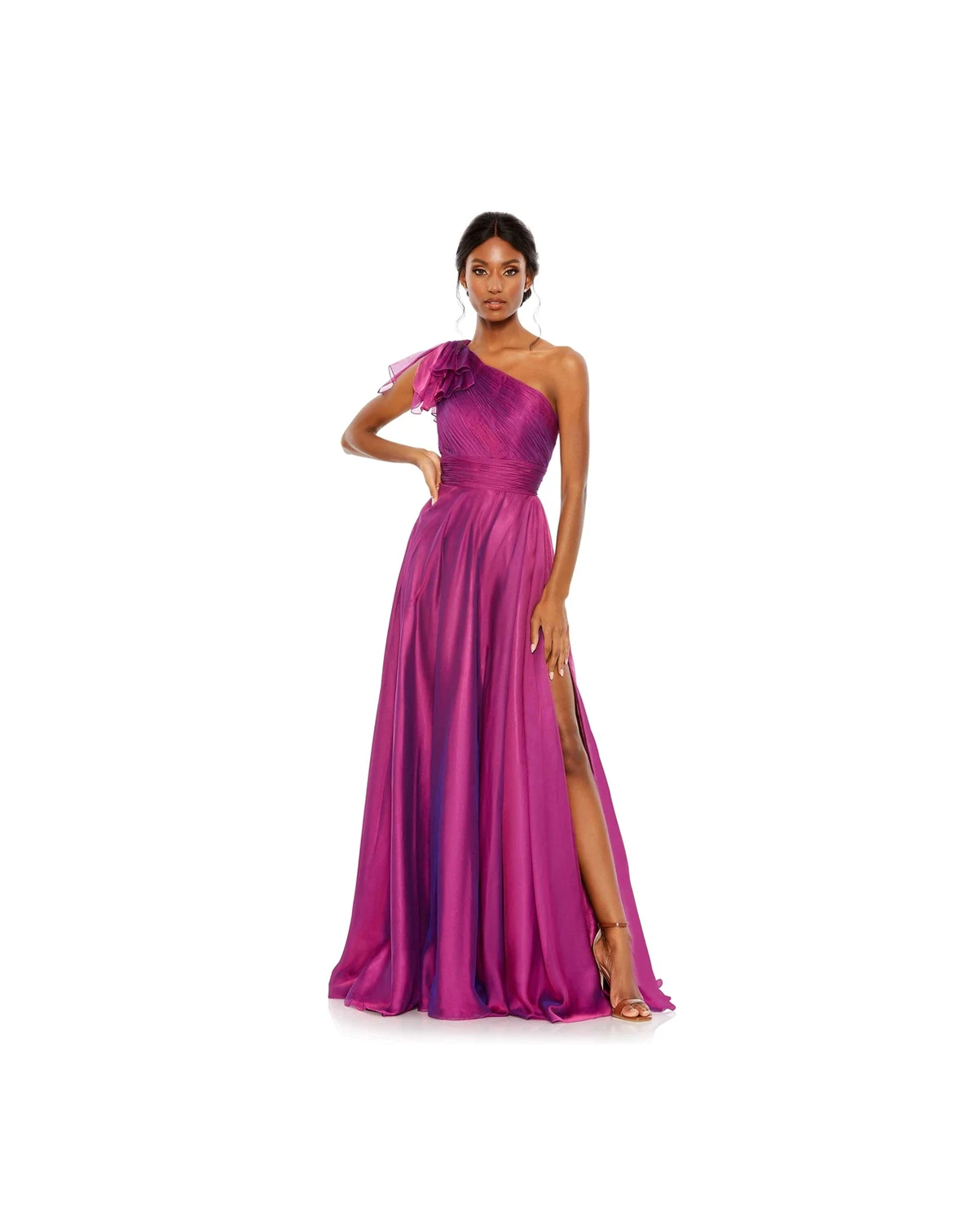 Women's Pleated One Shoulder Chiffon Gown