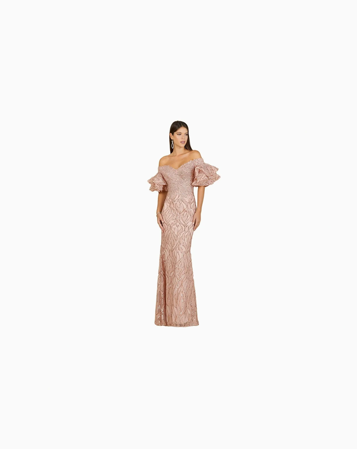 Women's Off shoulder mermaid beaded gown with tiered sleeves