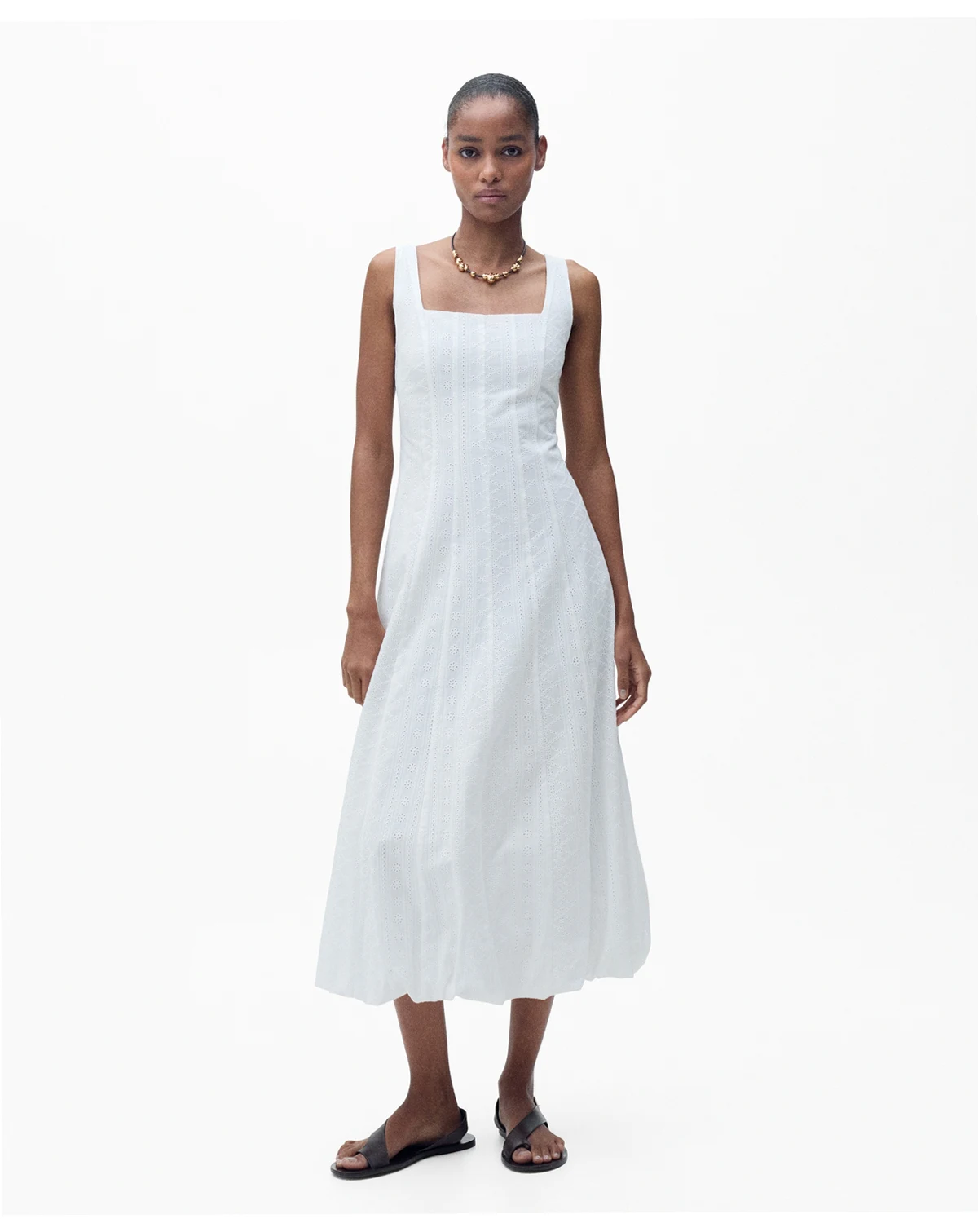 Women's Puffed Hem Embroidered Dress
