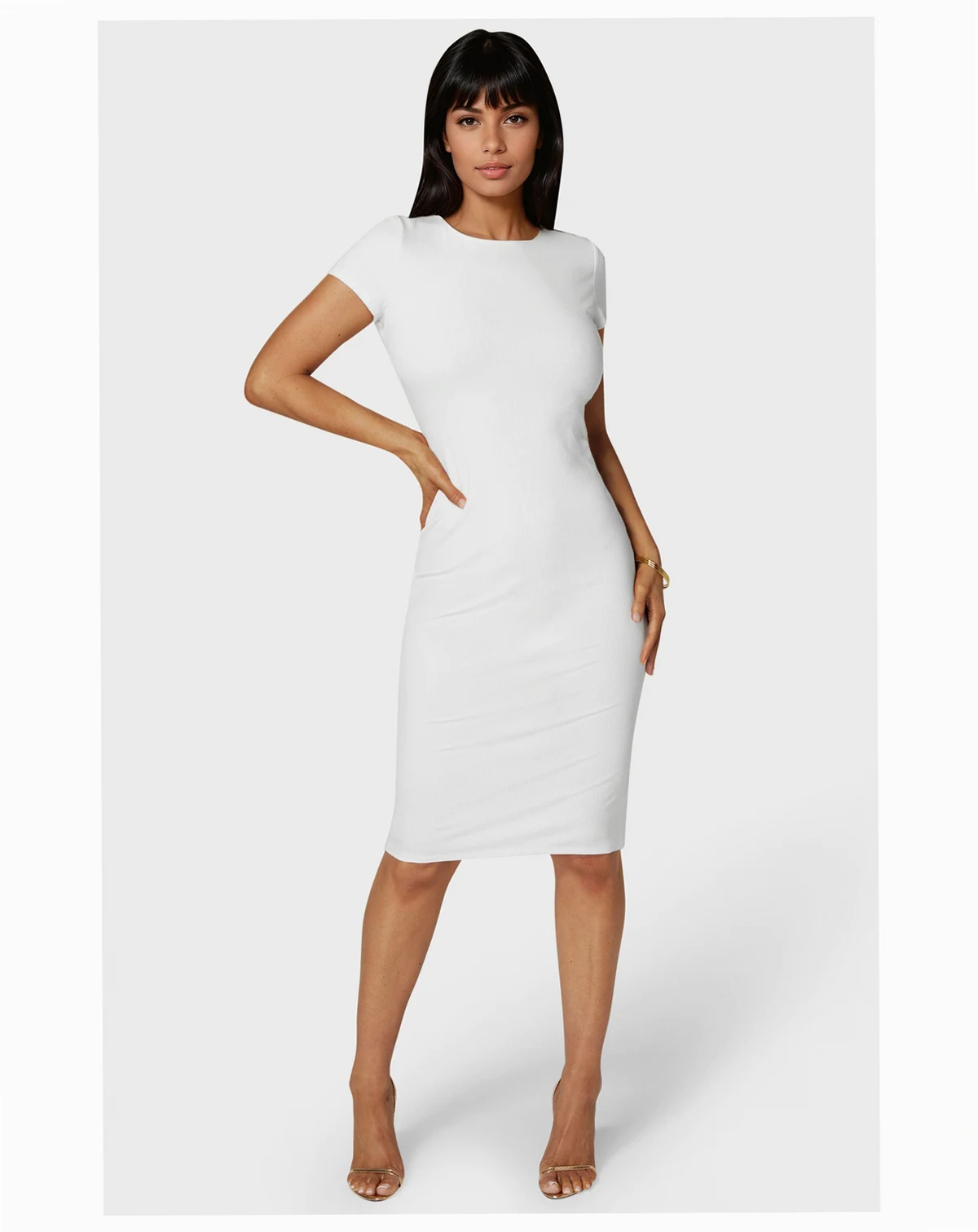 Women's Short Sleeve Midi T-Shirt Rib Dress