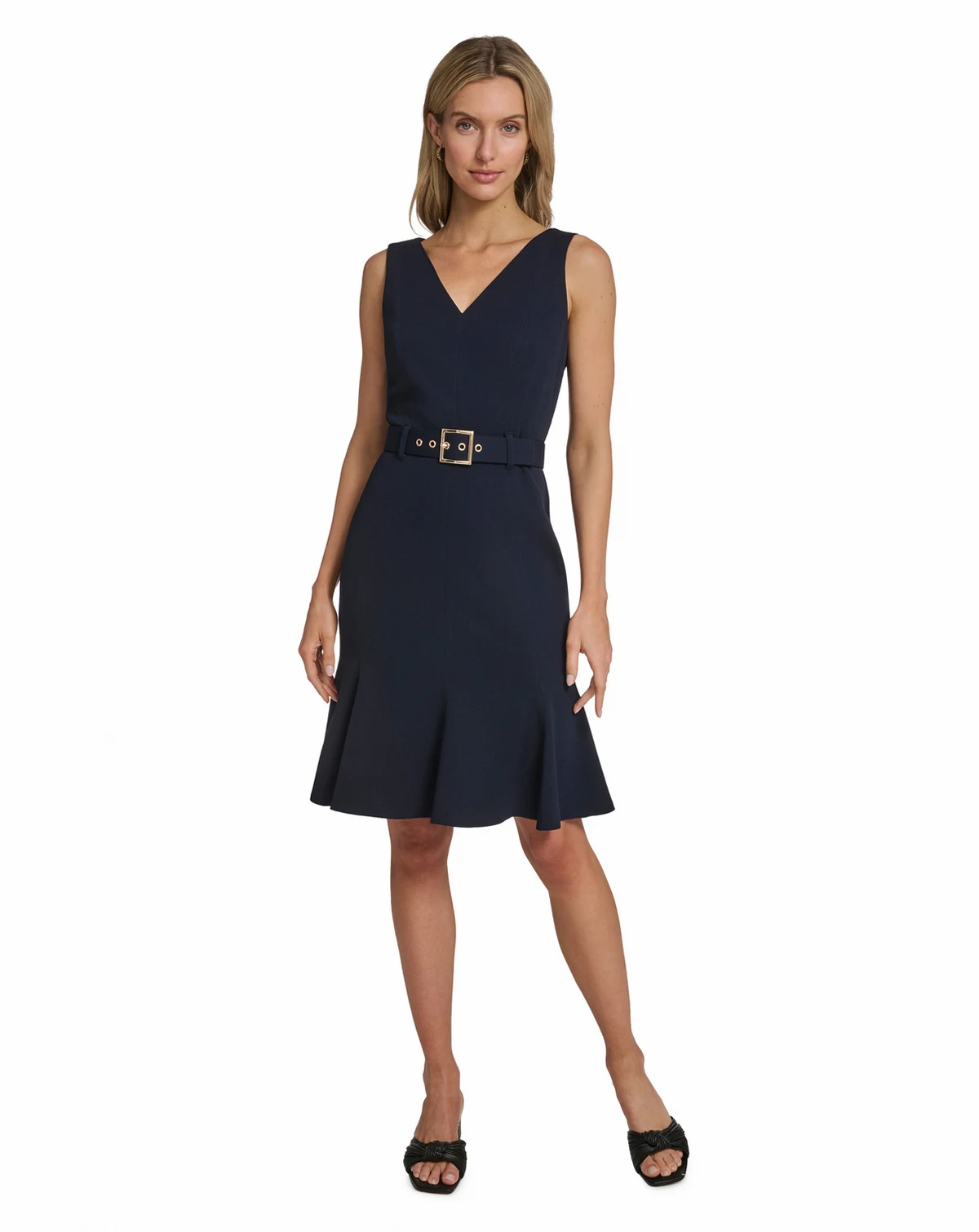 Women's Belted Pleated Hem Dress
