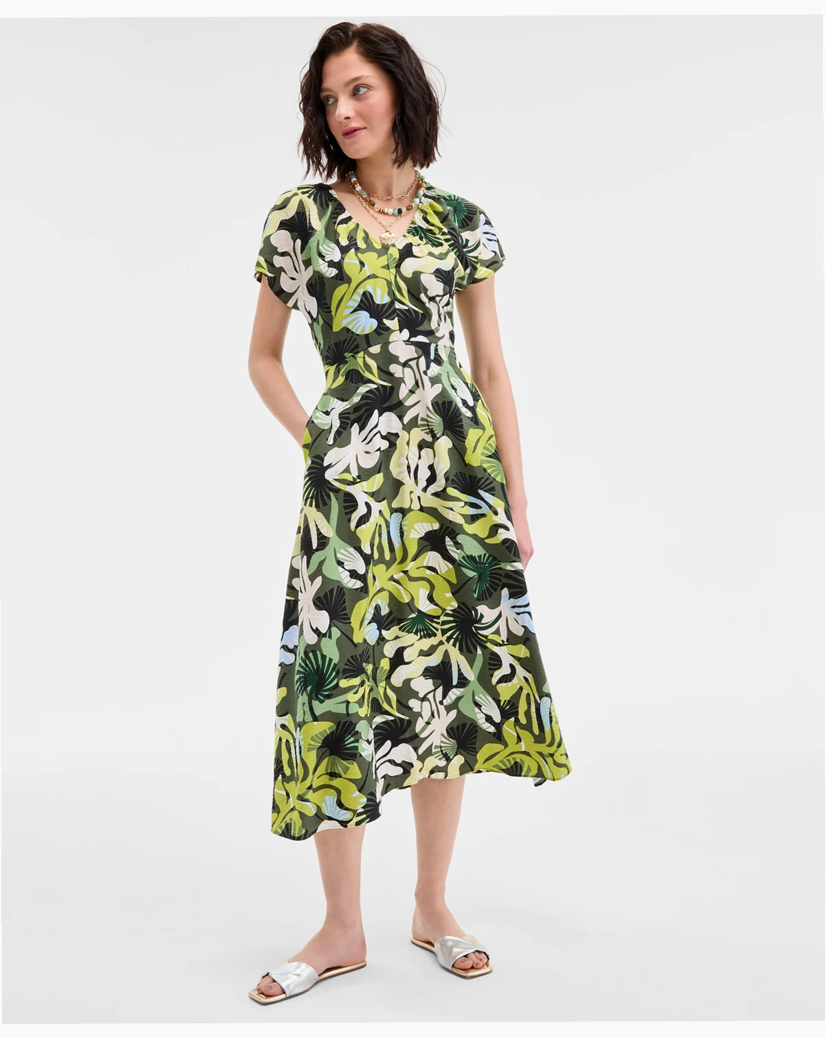 Women's Flutter-Sleeve Printed Textured Midi Dress, Exclusively at Macy's