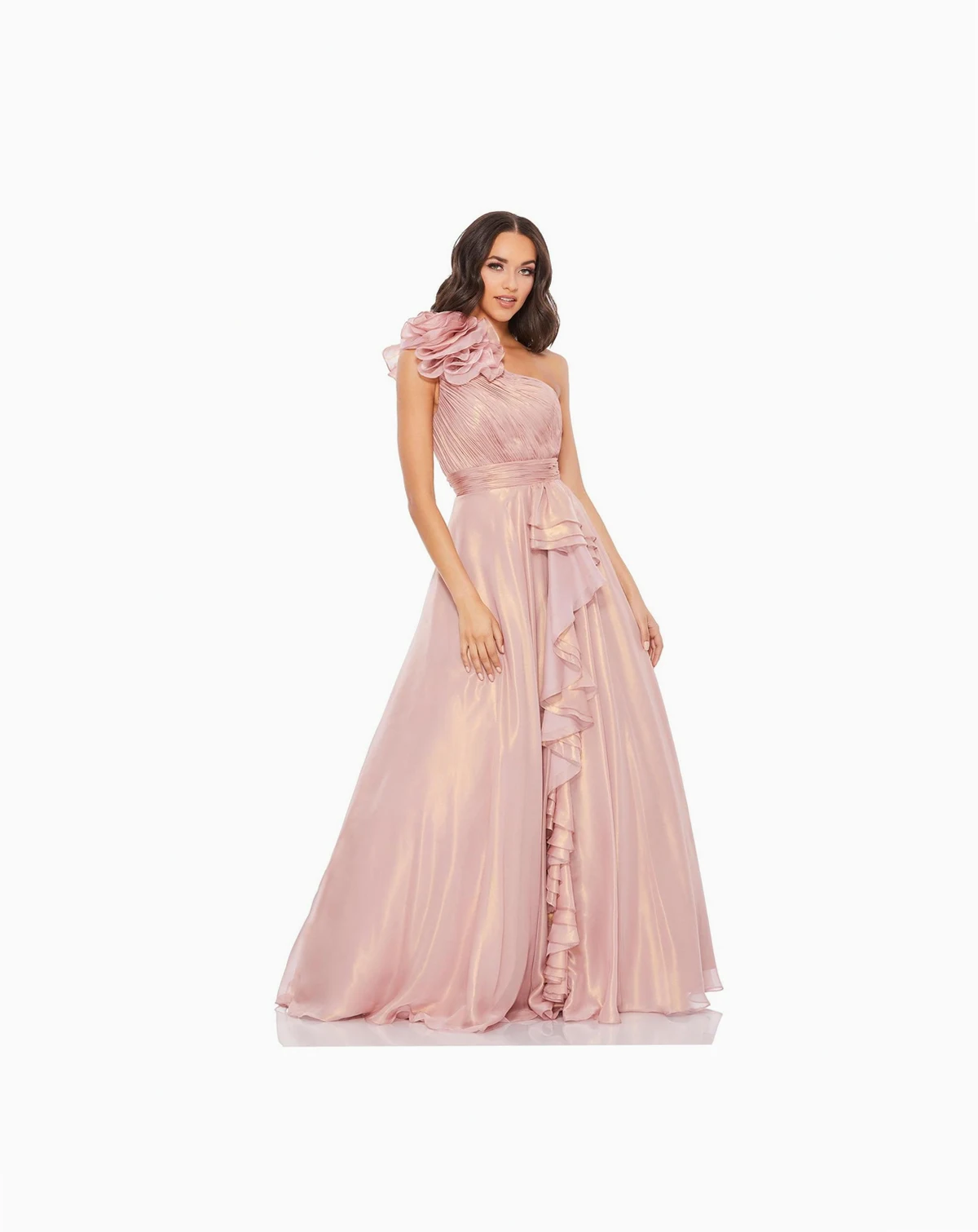 Women's Iridescent One Shoulder Rosette Ball Gown