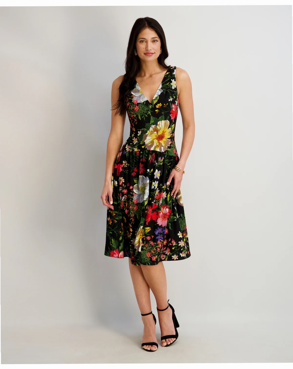 Women's Printed V-Neck Midi Dress