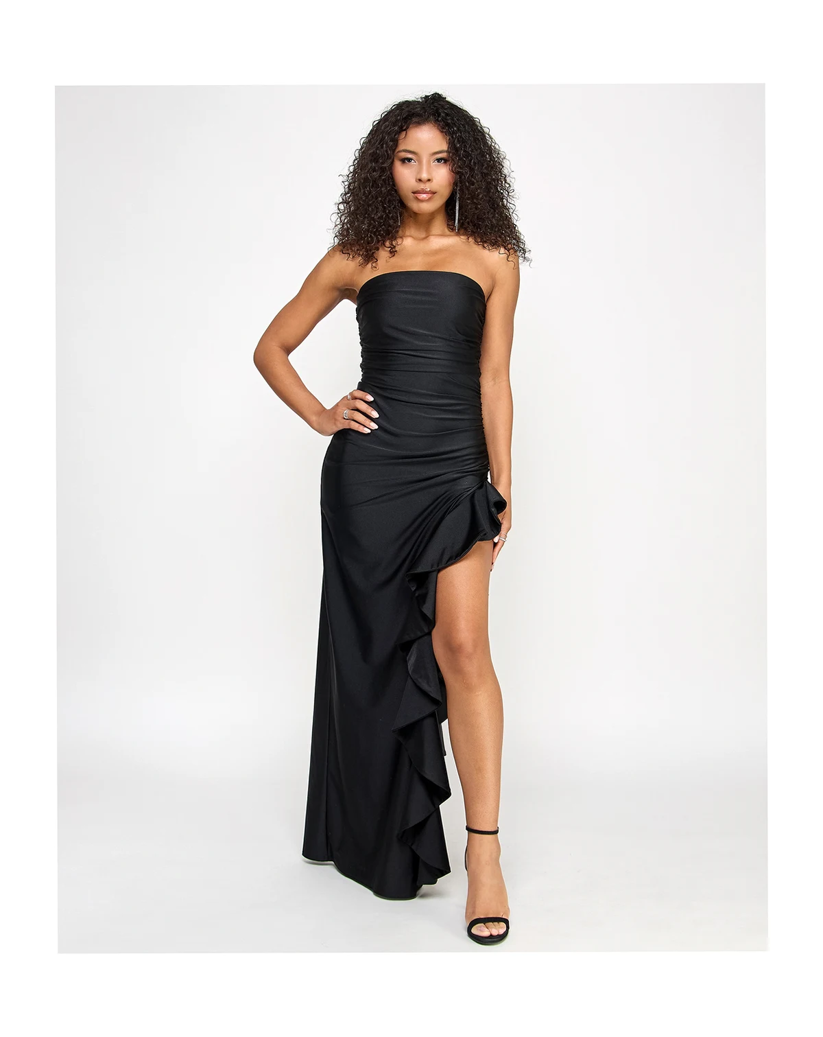 Juniors' Ruffled Strapless Evening Gown