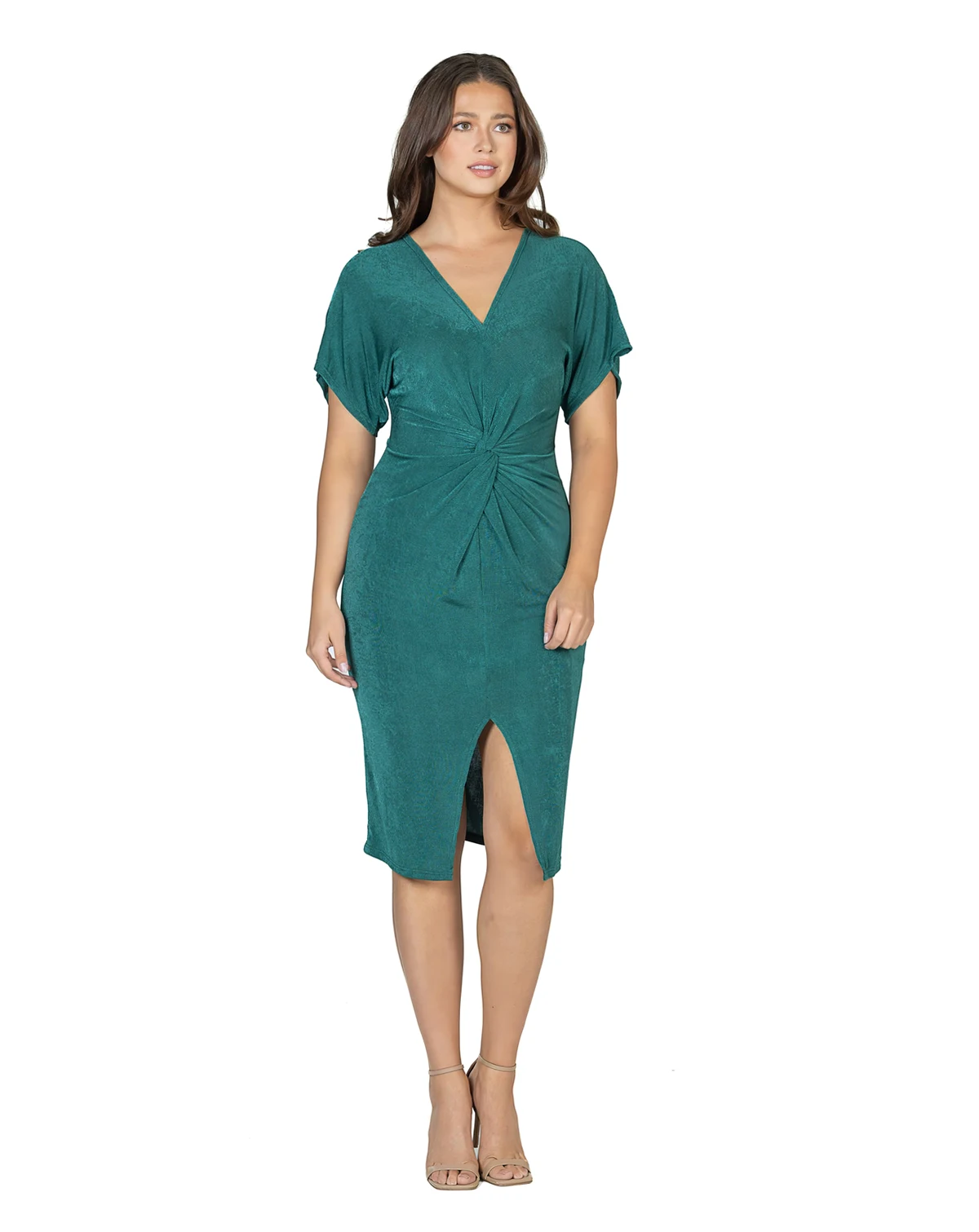 Women's Short Sleeve V-Neck Twist Front Split Hem Dress