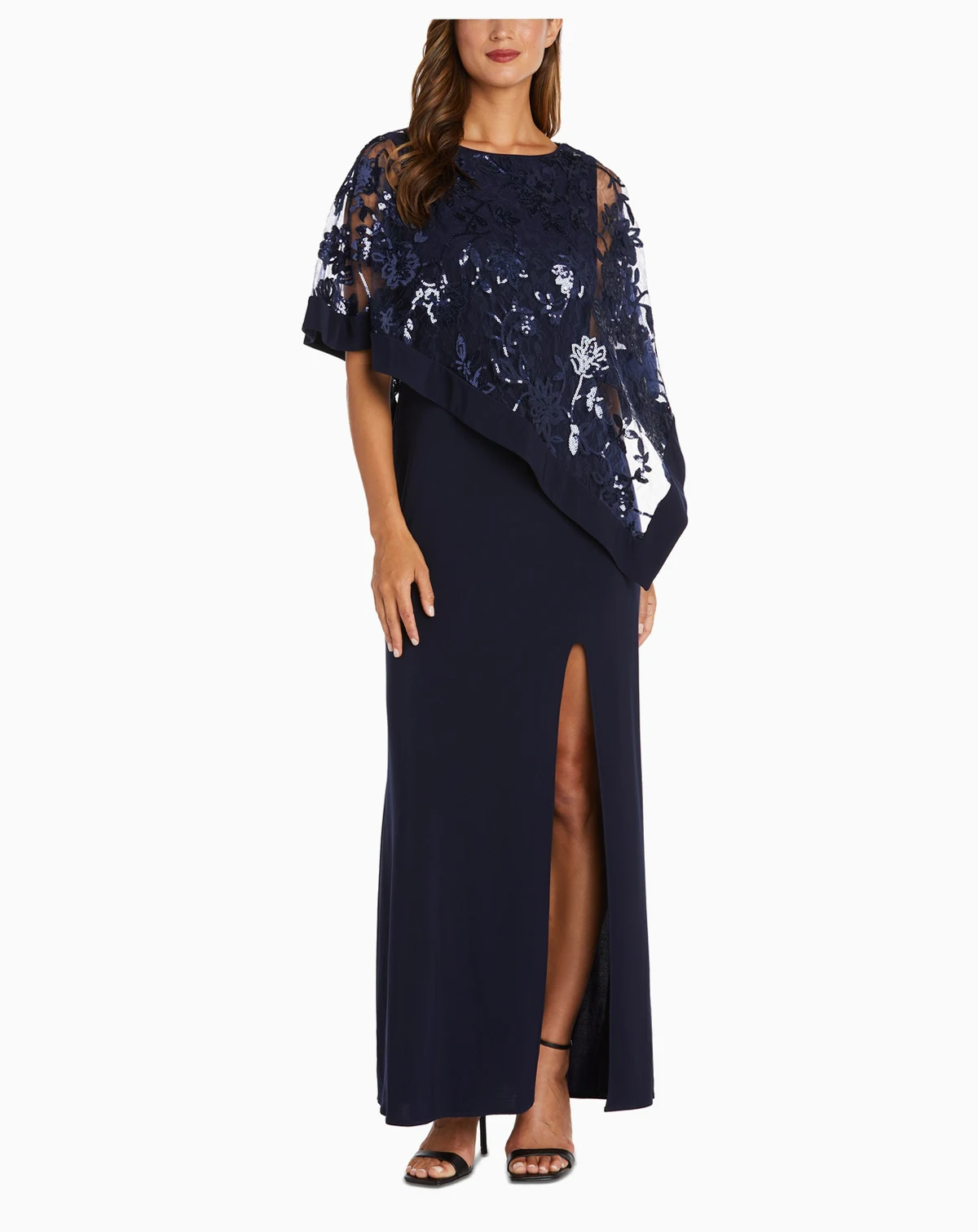 Women's Sequinned Floral-Lace-Poncho Gown