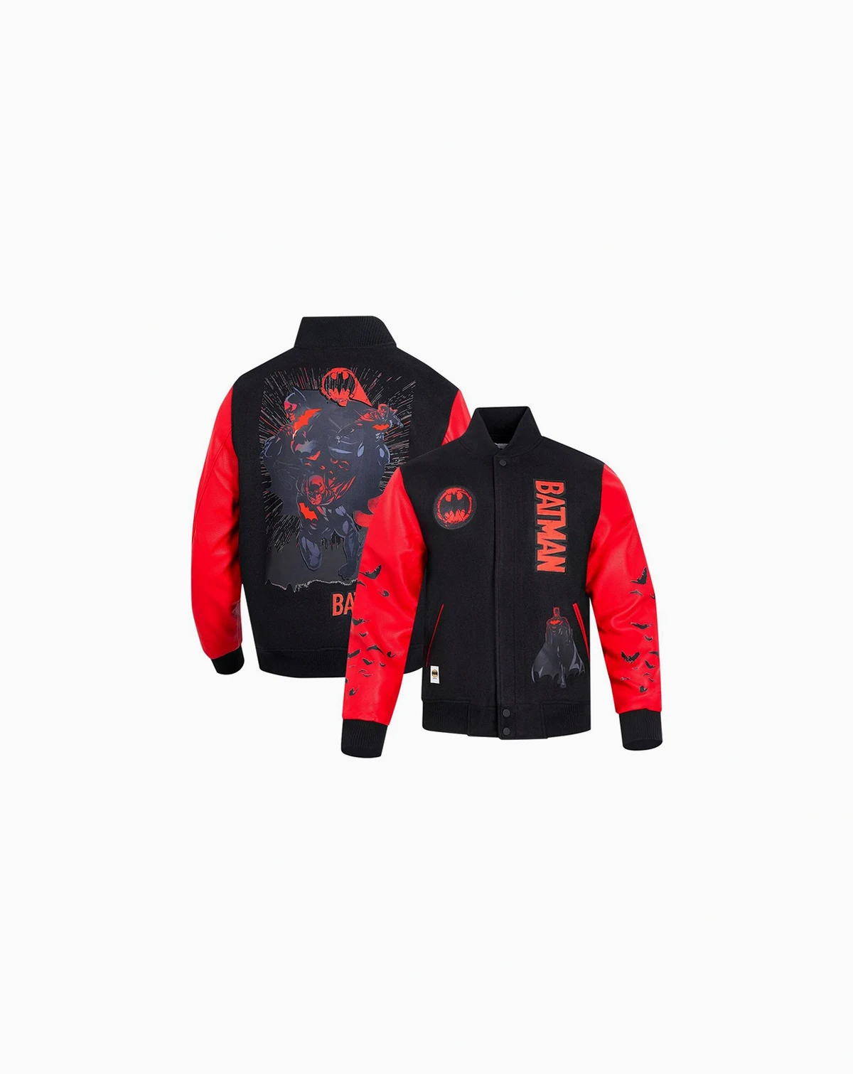 Men's Black/Red Batman Comics Signal Full-Zip Varsity Jacket