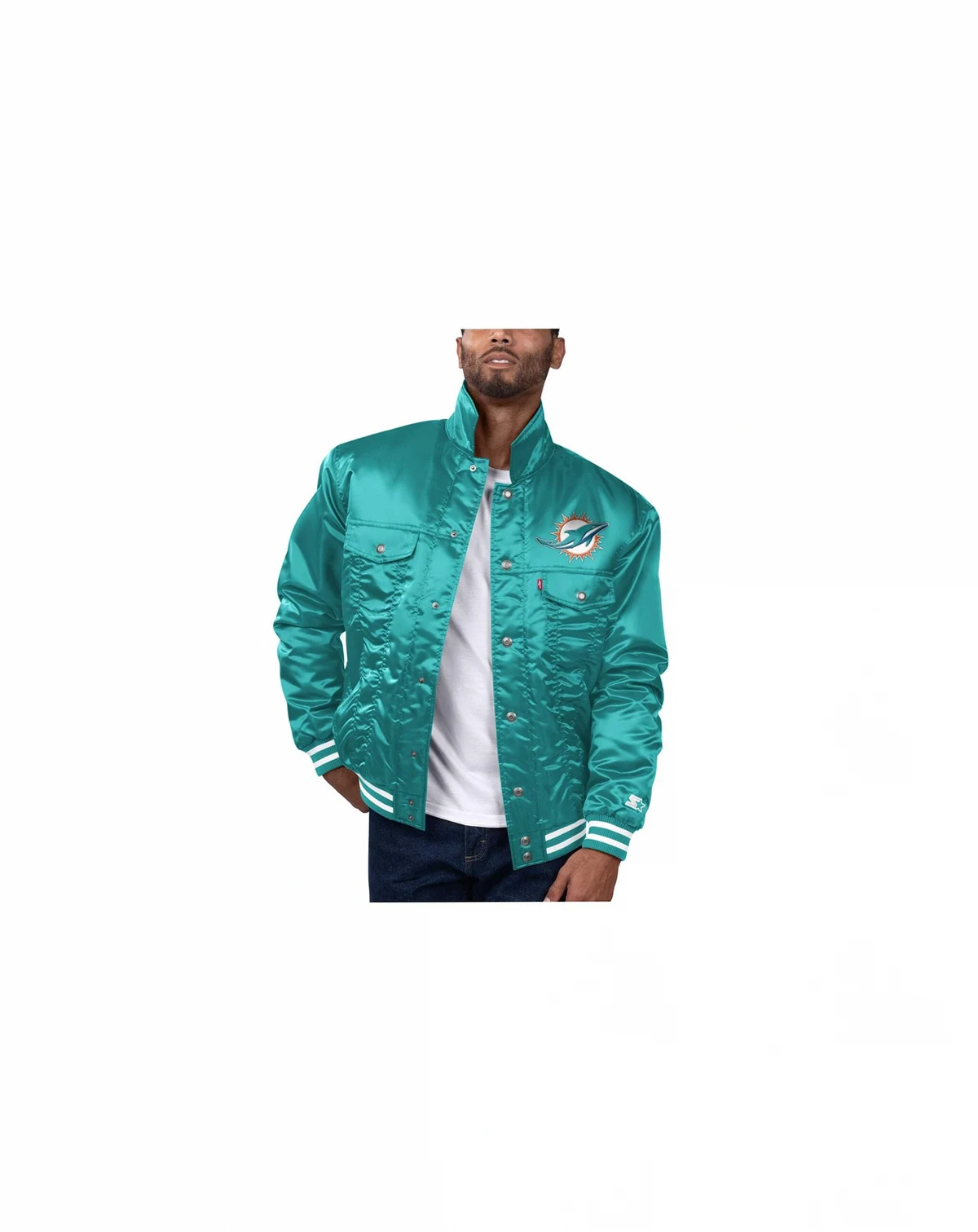 Levi’s x Starter Men's Aqua Miami Dolphins Silver Tab Trucker Full-Snap Jacket