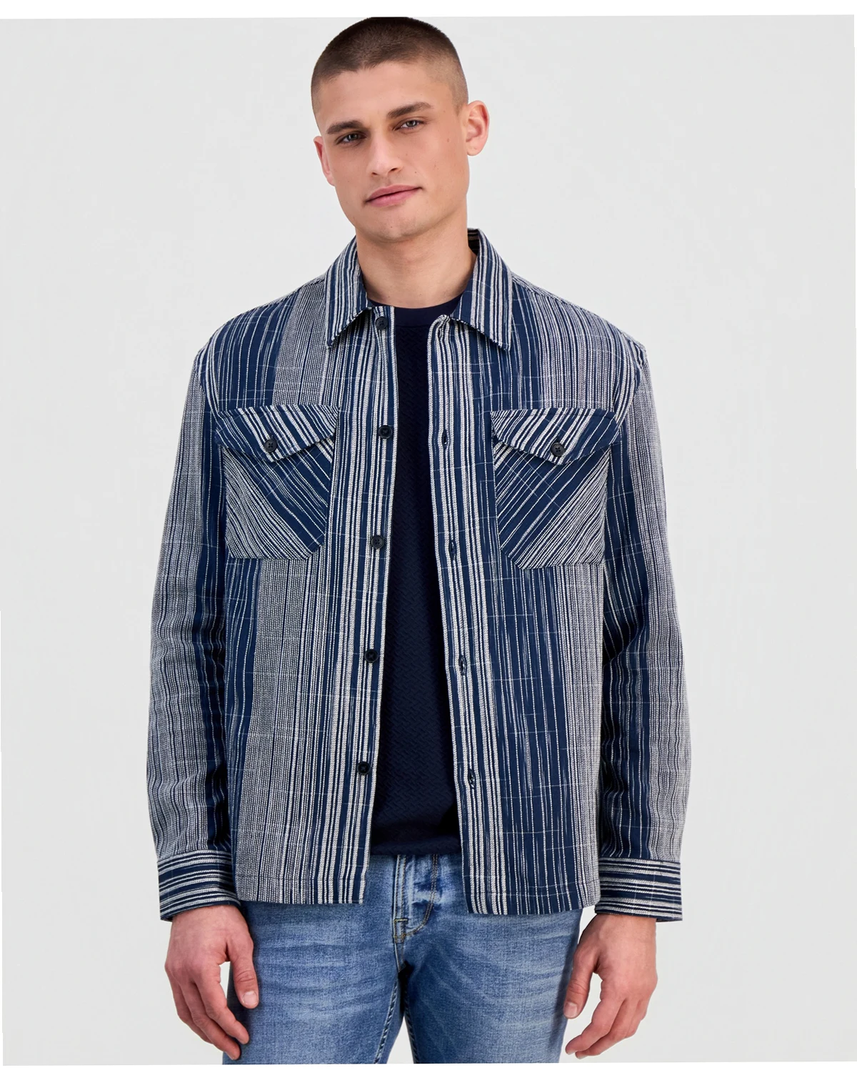 Men's Atlas Linear Jacquard Long-Sleeve Cotton Overshirt