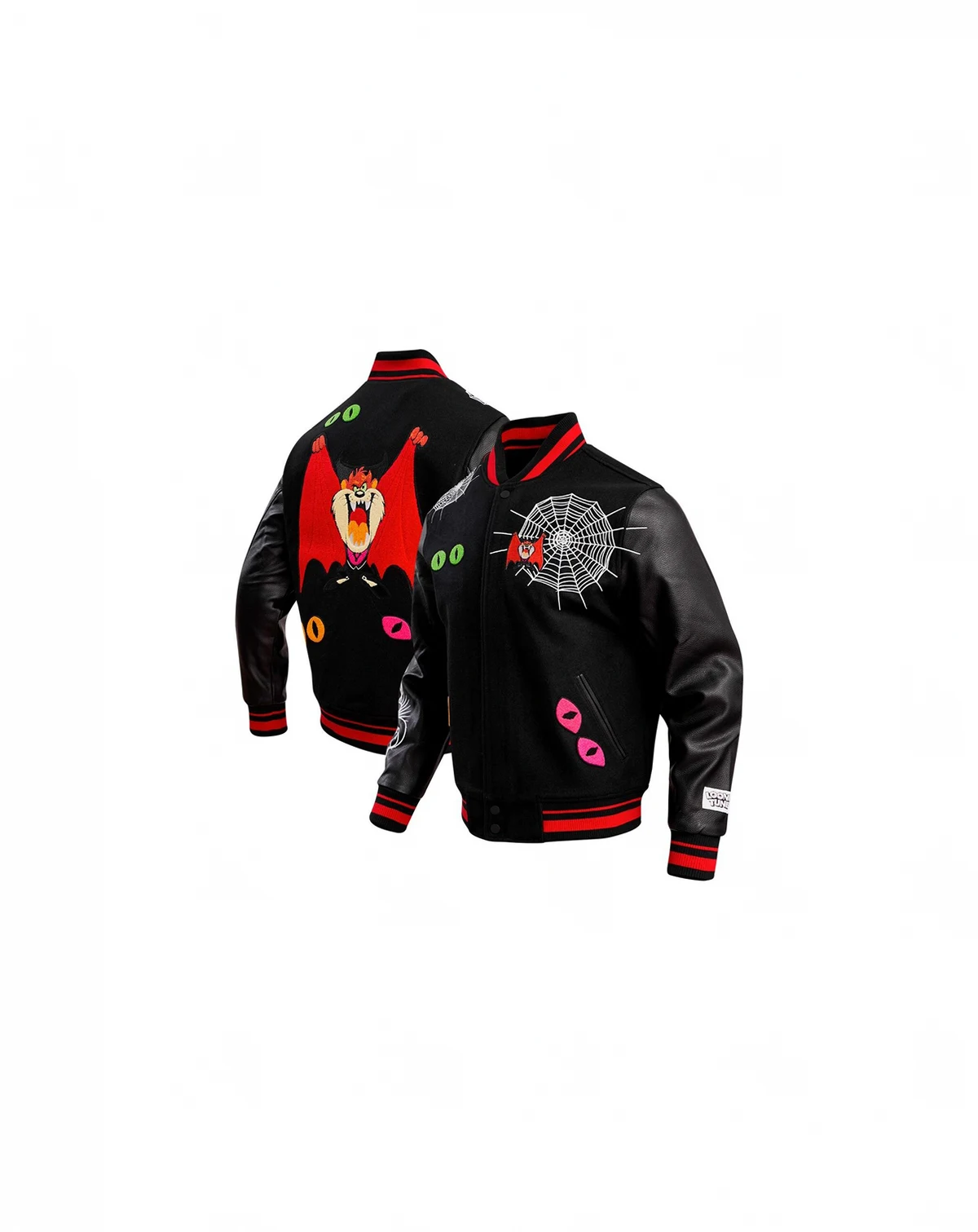 Men's Black Looney Tunes Taz Dracula Varsity Full-Snap Jacket