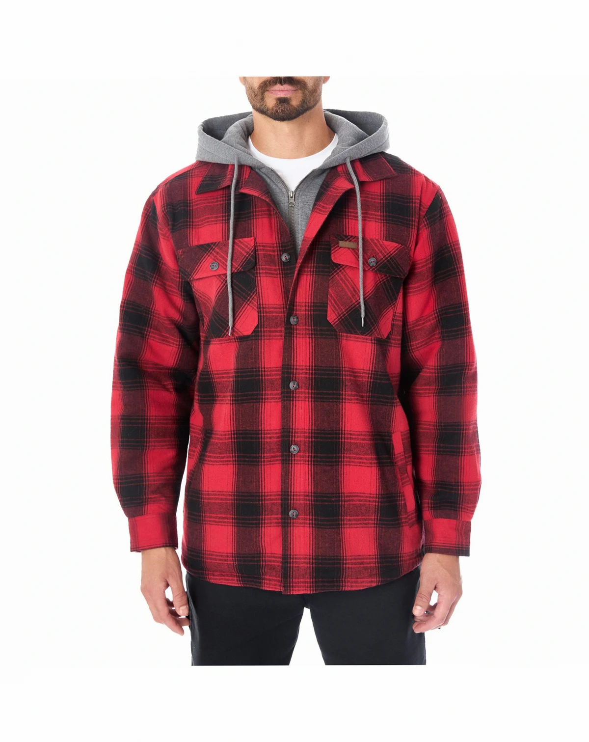 Men's Sherpa-Lined Hooded Flannel Shirt-Jacket with Inset