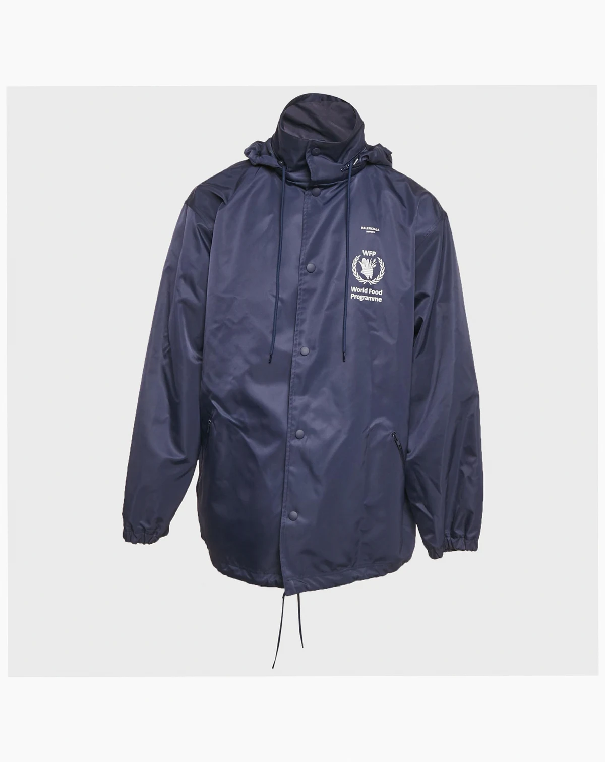 Men's Navy Blue Wfp Print Nylon Oversized Jacket