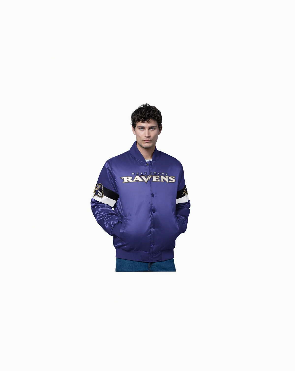 Men's Purple Baltimore Ravens Triple Option Satin Varsity Full-Snap Jacket