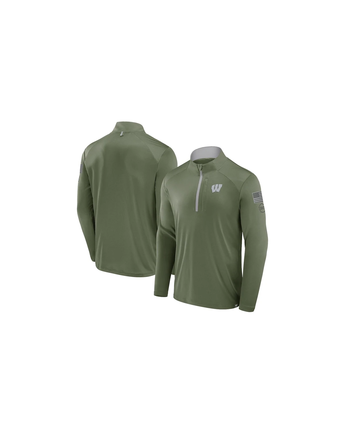 Men's Olive Wisconsin Badgers OHT Military Appreciation Defender Quarter-Zip Jacket
