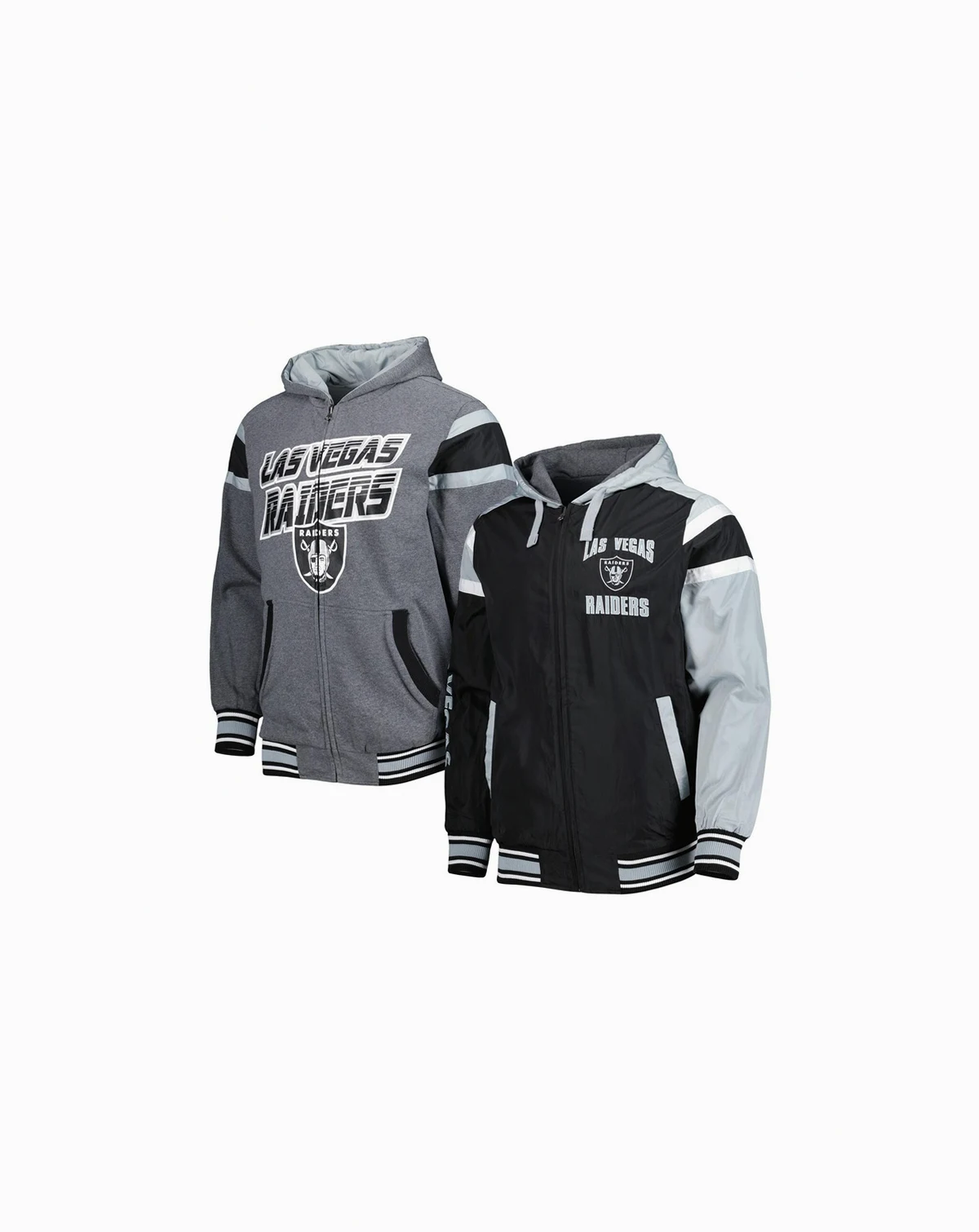 Men's Black, Gray Las Vegas Raiders Extreme Full Back Reversible Hoodie Full-Zip Jacket