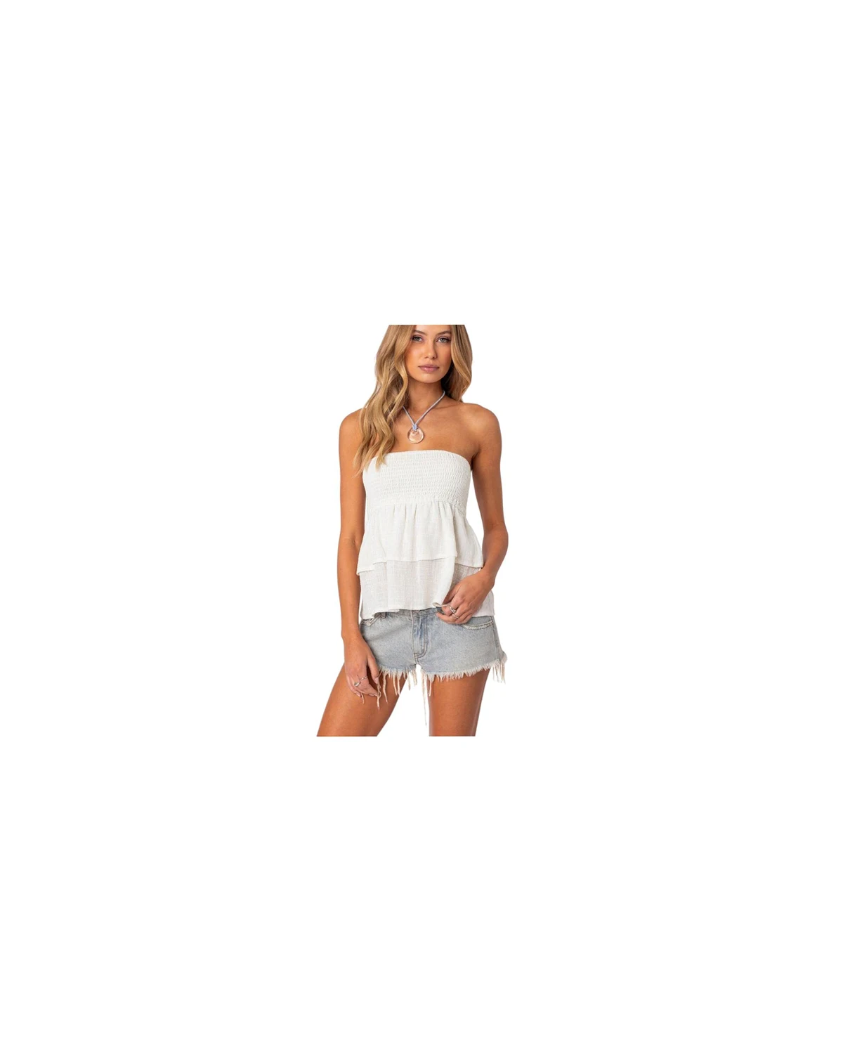 Women's Harleigh Ruffled Linen Look Tube Top