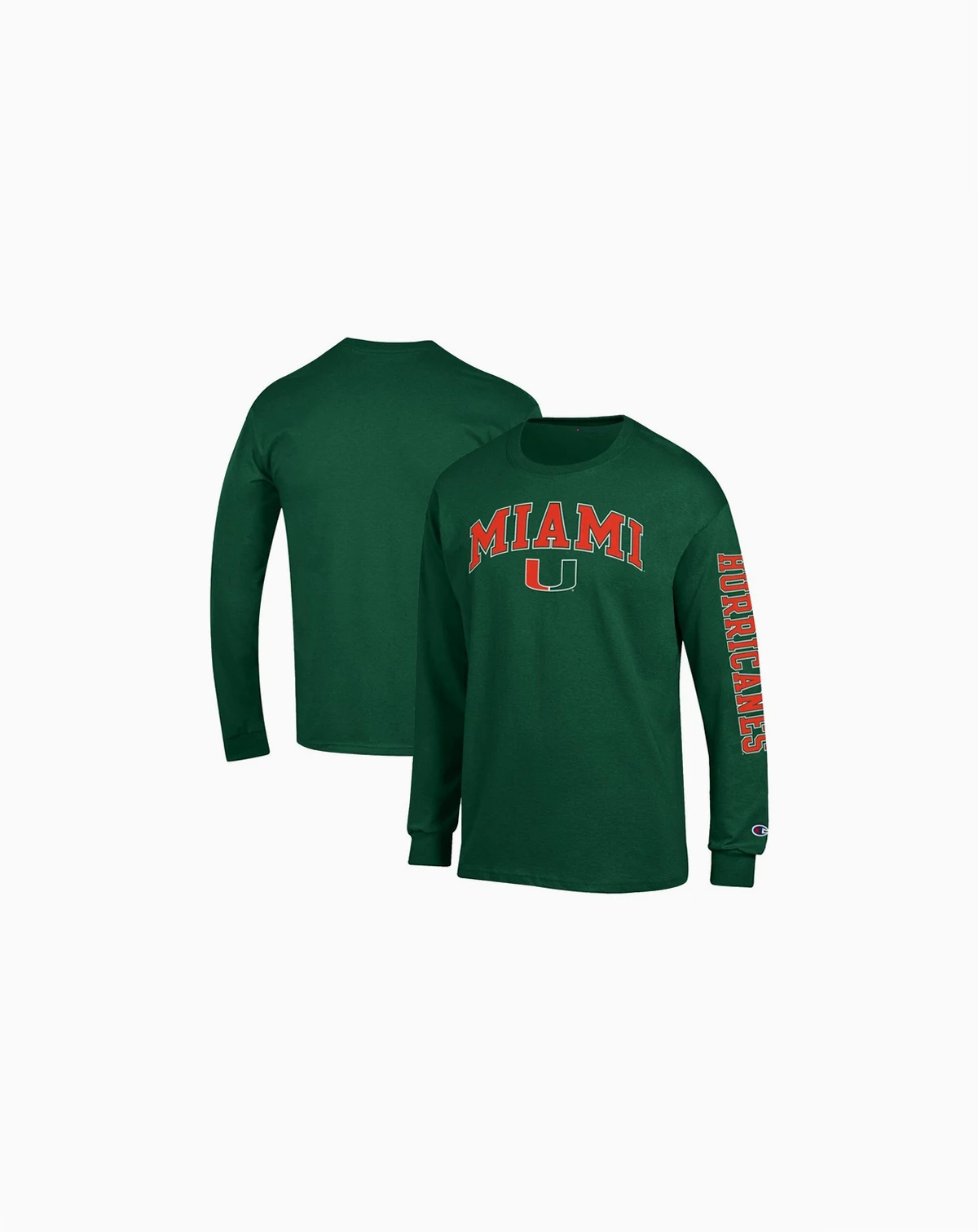 Men's Green Miami Hurricanes Arch Over Logo 2-Hit Long Sleeve T-Shirt
