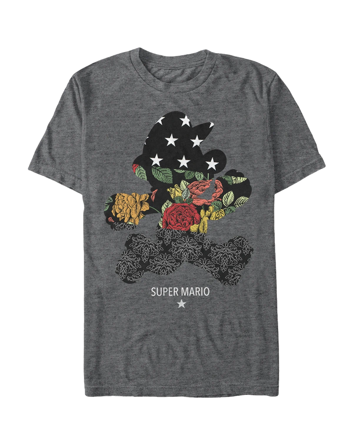 Nintendo Men's Super Mario Floral Outline Mario Short Sleeve T-Shirt