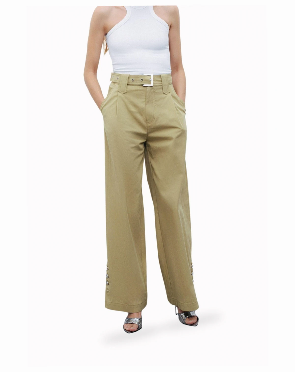 Women's Metal Buckle Detailed Belted Pants