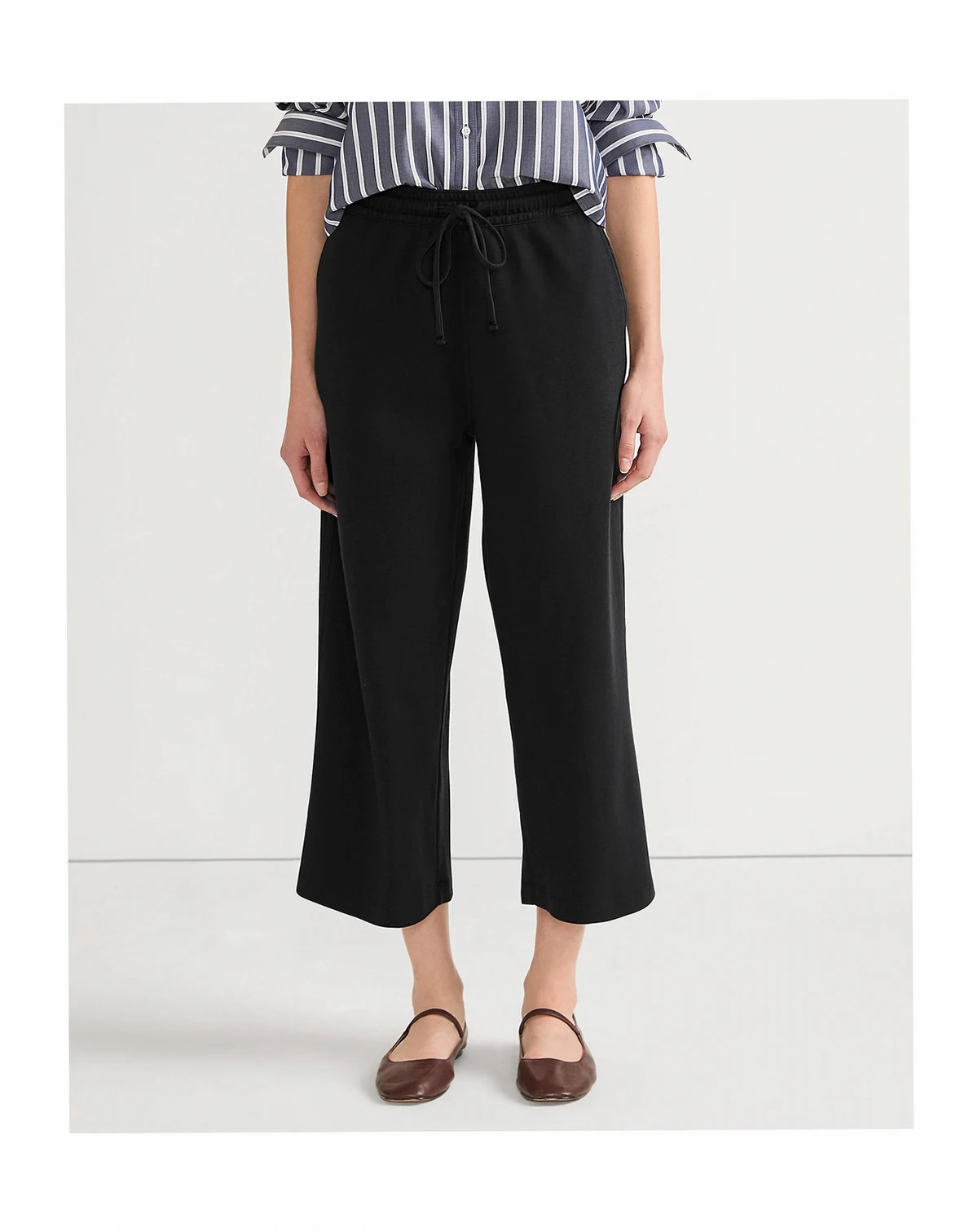 Women's Tall Sport Knit Elastic Waist Wide Leg Crop Pants