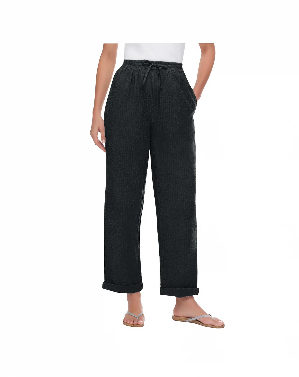 Women's Within Tall Seersucker Pull-On Elastic-Waist Pants