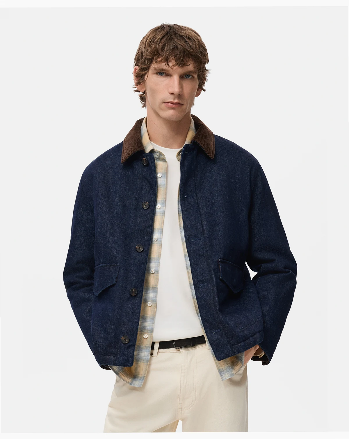 Men's Corduroy Collar Quilted Denim Jacket
