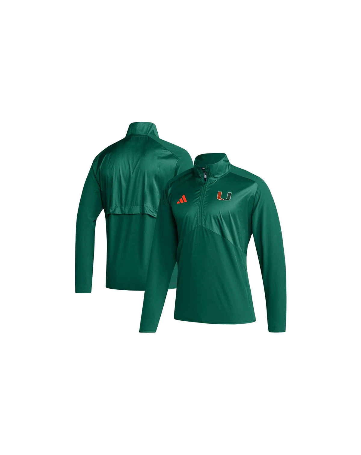 Men's Green Miami Hurricanes Sideline AEROREADY Raglan Sleeve Quarter-Zip Jacket