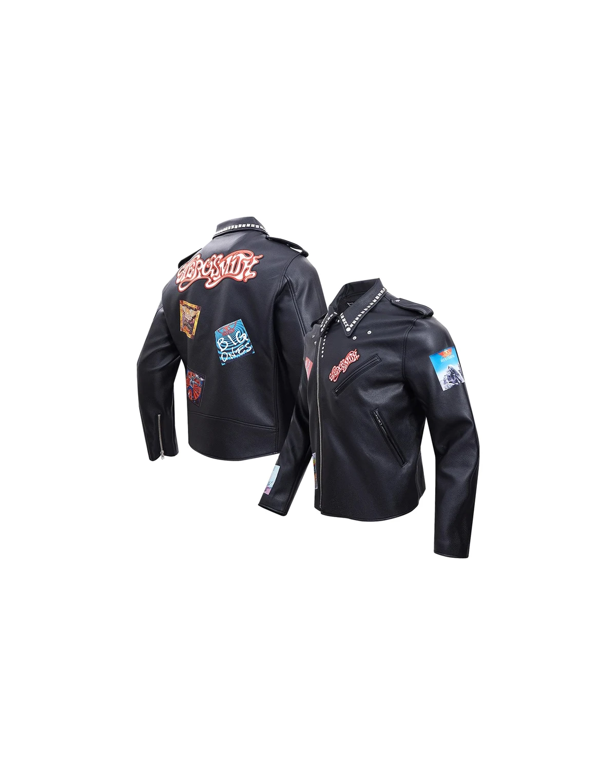 Men's Black Aerosmith Big Ones Graphic Biker Full-Zip Jacket