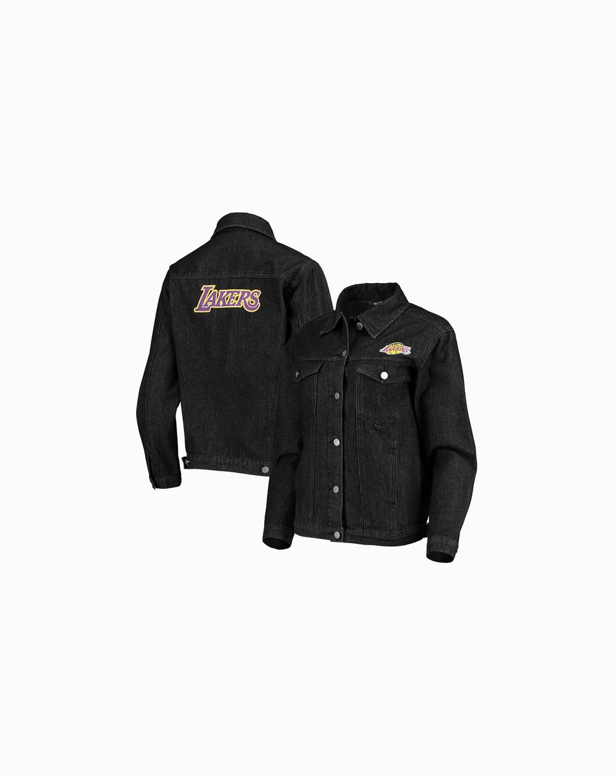 Women's Black Los Angeles Lakers Patch Denim Button-Up Jacket