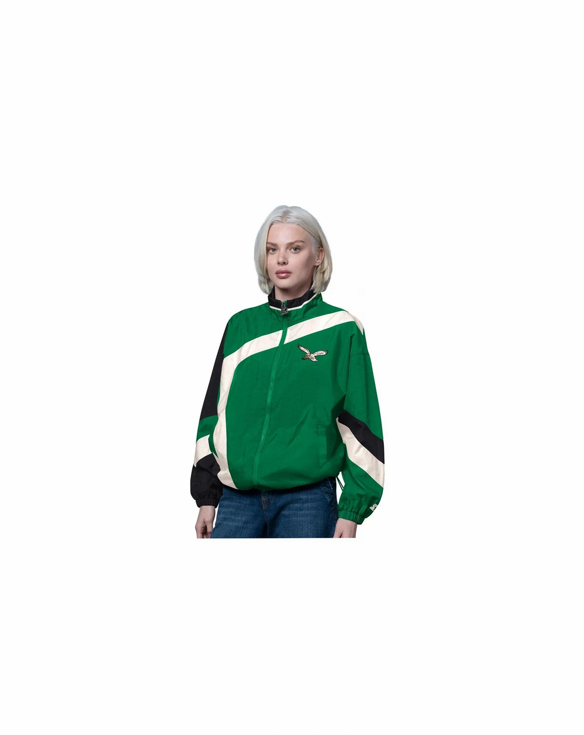 Women's Kelly Green/Black Philadelphia Eagles Vintage 1st Quarter Full-Zip Windbreaker