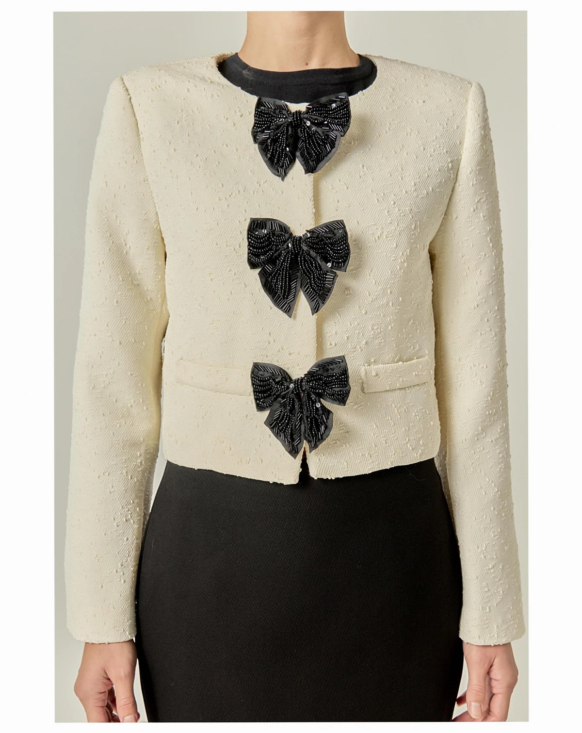 Women's Textured Bead Bow Detailed Jacket