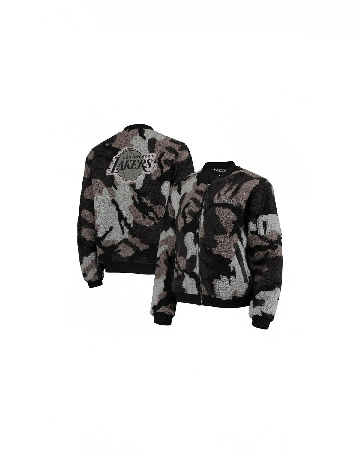 Women's Black Los Angeles Lakers Camo Sherpa Full-Zip Bomber Jacket