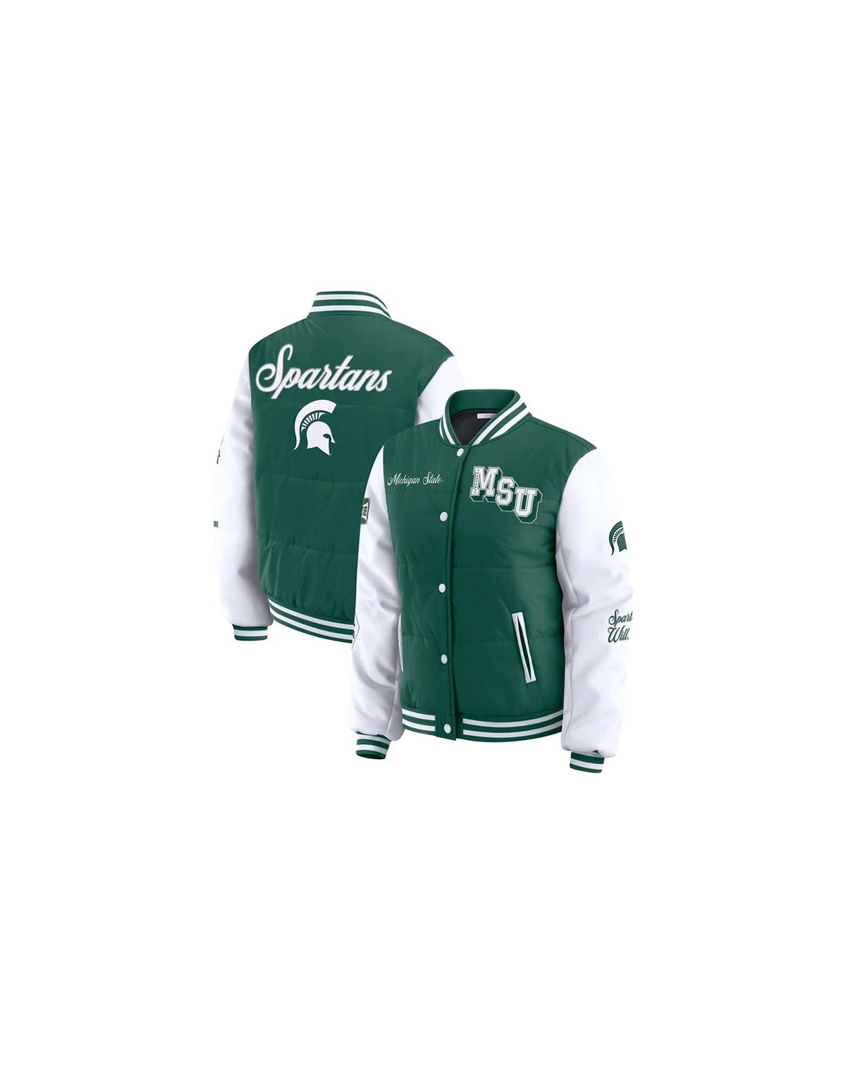 Women's Green Michigan State Spartans Varsity Full-Snap Puffer Jacket