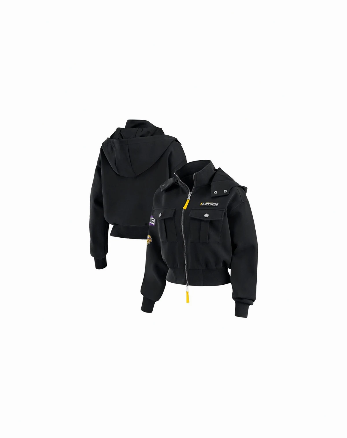 Women's Black Minnesota Vikings Patch Pocket Cropped Full-Zip Bomber Jacket