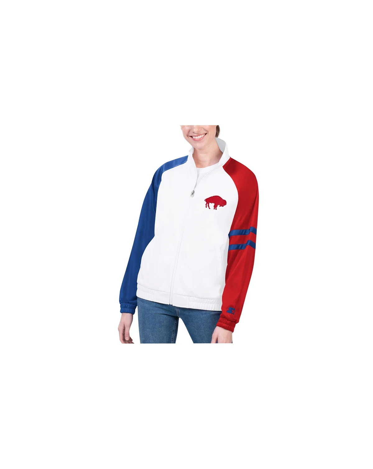 Women's White Buffalo Bills Curve Ball Raglan Full-Zip Track Jacket