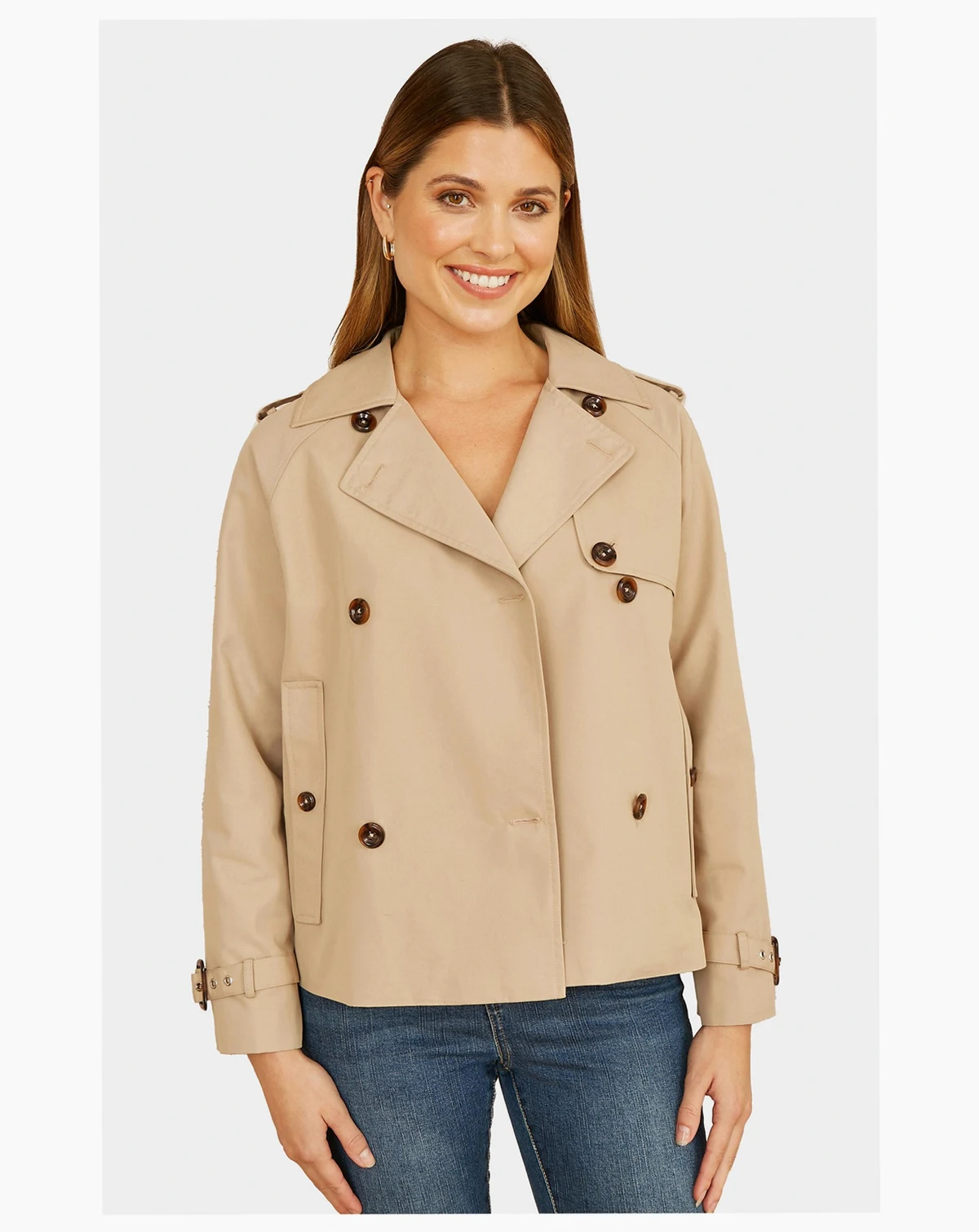 Women's Cropped Trench Jacket With Pockets