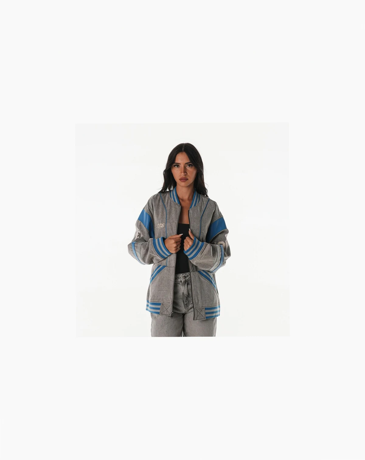 Women's Gray Detroit Lions Oversized Retro Full-Zip Jacket