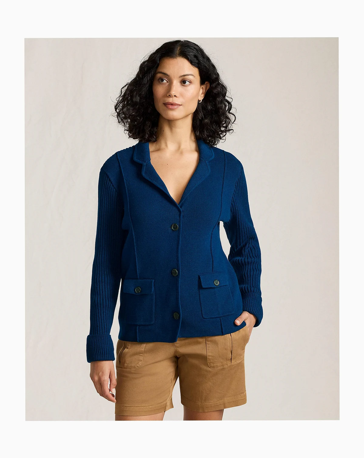 Women's Petite Drifter Ribbed Collared Blazer Sweater